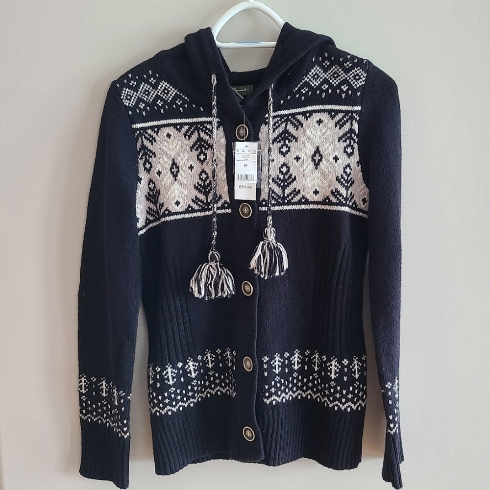 Eddie Bauer Black Nordic Snowflake Button Up Hoodie - Medium